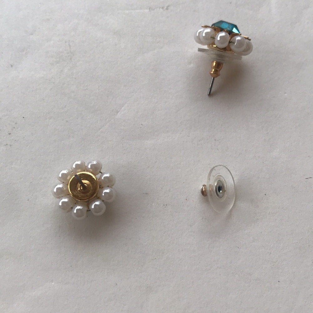 Y2k Betsey Johnson Stud Pearl Blue Gold Gem Tiffany Teal Vintage Sun Star Burst - Picture 9 of 12